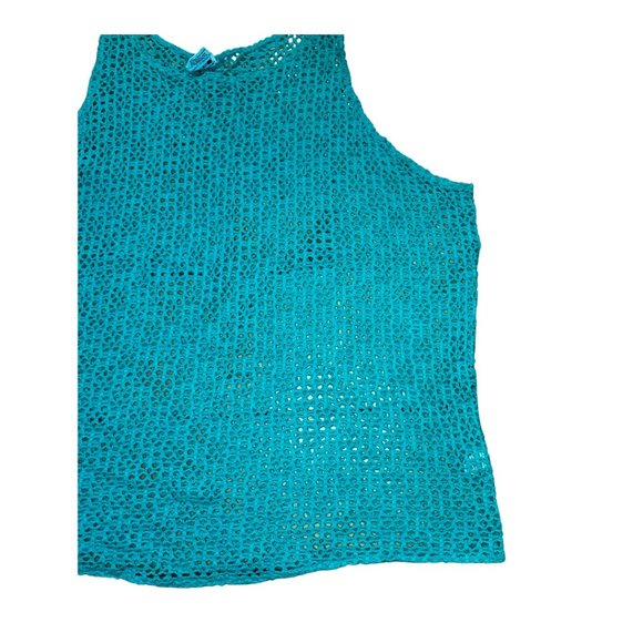 SOLD vintage 90s teal knit cotton mesh shirt size large - Picture 6 of 8